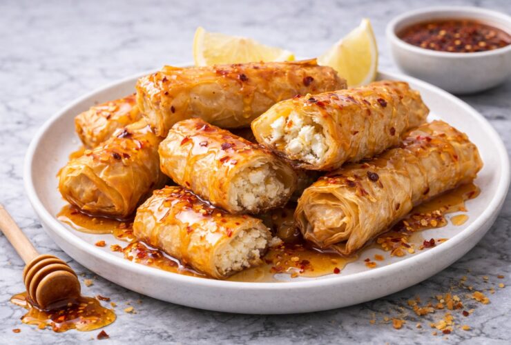 Oven-Fried Feta Rolls with Chili Honey