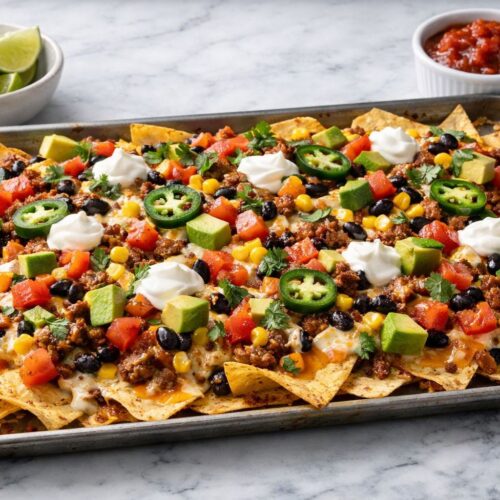 Sheet Pan Nachos Ground Beef