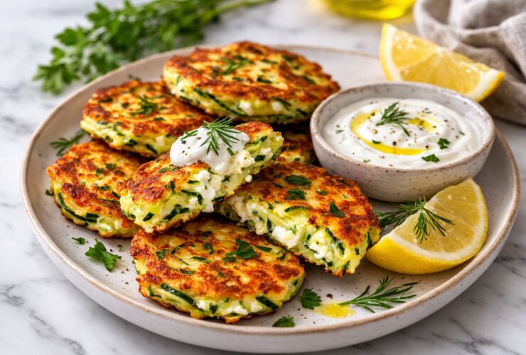 Zucchini Fritters with Cottage Cheese