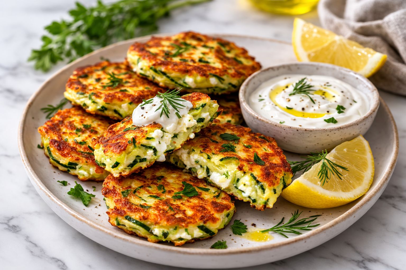 Zucchini Fritters with Cottage Cheese