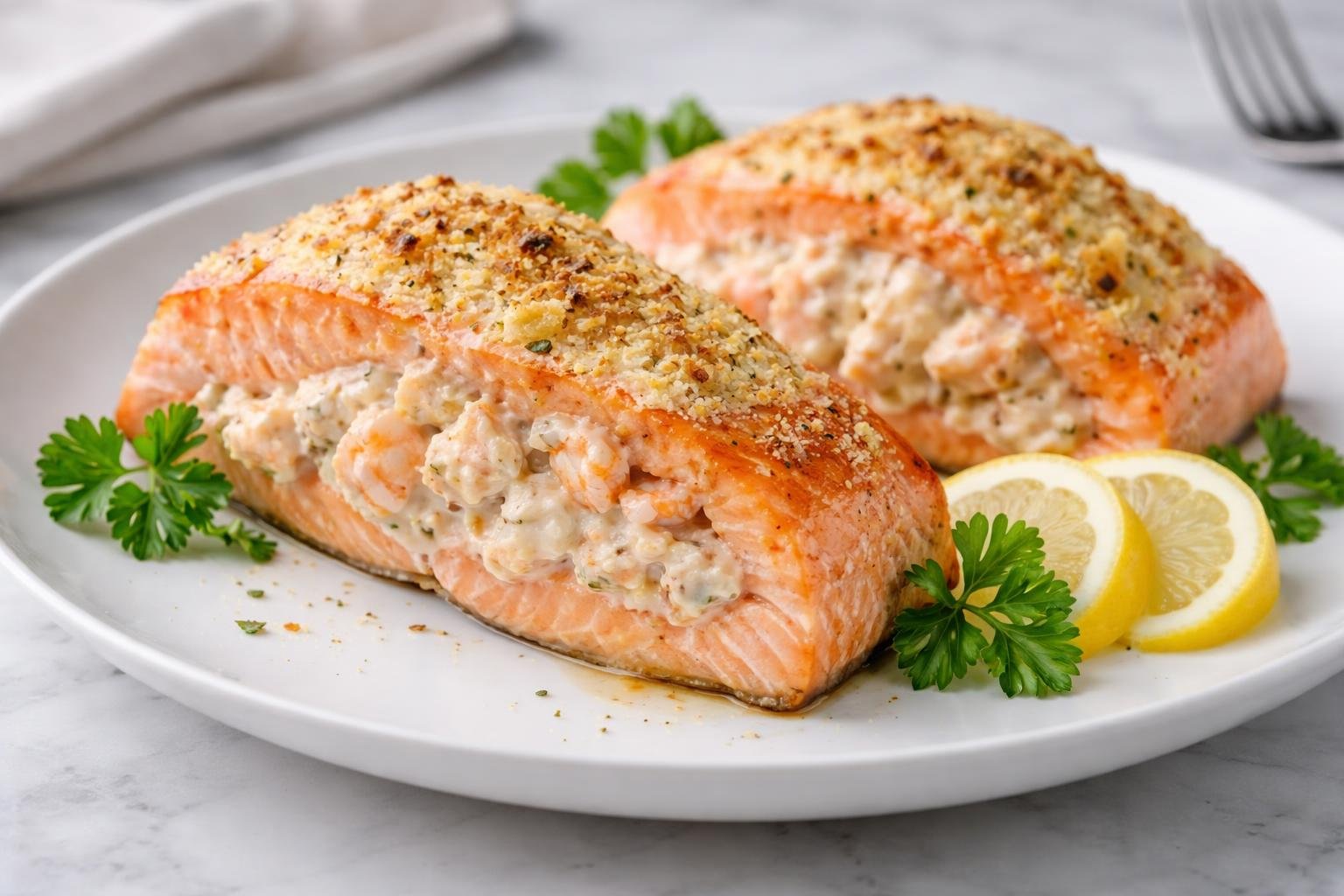 Crab and Shrimp Stuffed Salmon Recipe