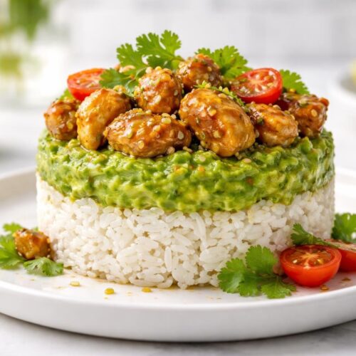 Honey Lime Chicken Avocado Rice Stack Recipe