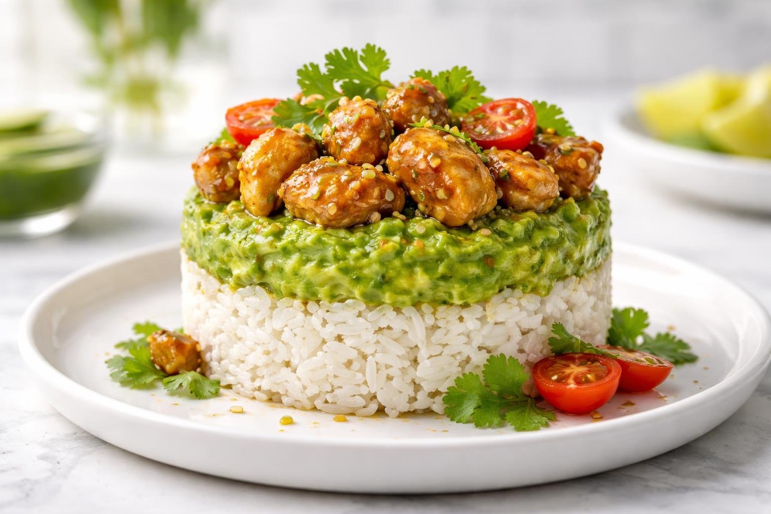 Honey Lime Chicken Avocado Rice Stack Recipe