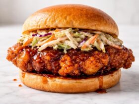 Honey Chipotle Fried Chicken Sandwich with Cajun Slaw