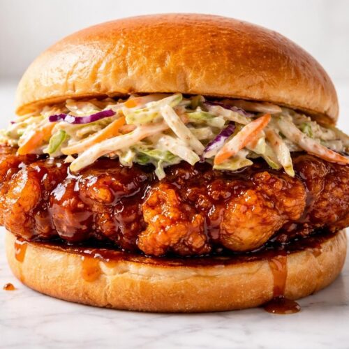 Honey Chipotle Fried Chicken Sandwich with Cajun Slaw