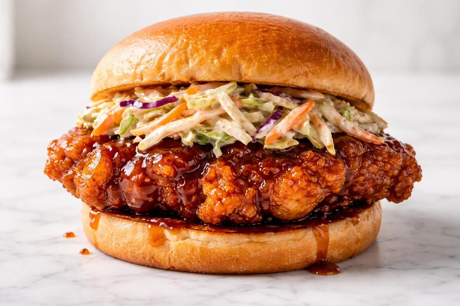 Honey Chipotle Fried Chicken Sandwich with Cajun Slaw