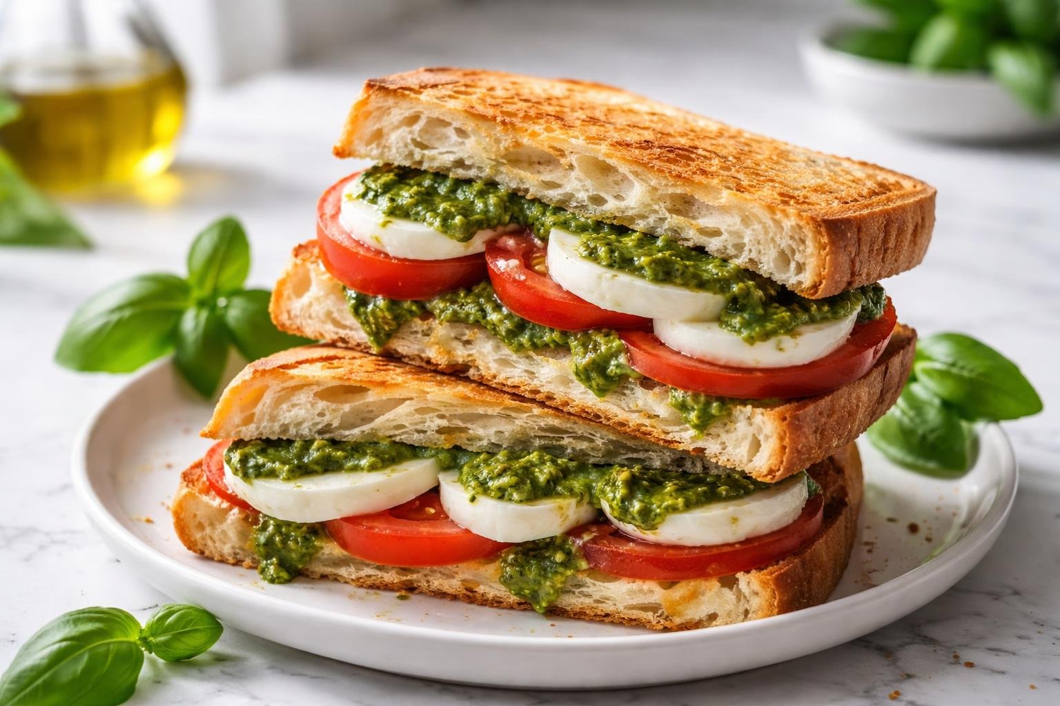 Caprese Sandwich with Pesto & Mozzarella Recipe